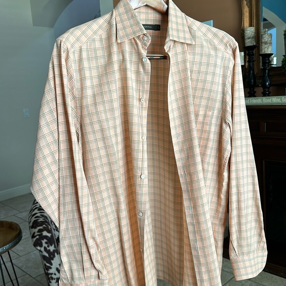 Ermenegildo Zegna Large Orange Windowpane Plaid Dress Shirt - Picture 9 of 16